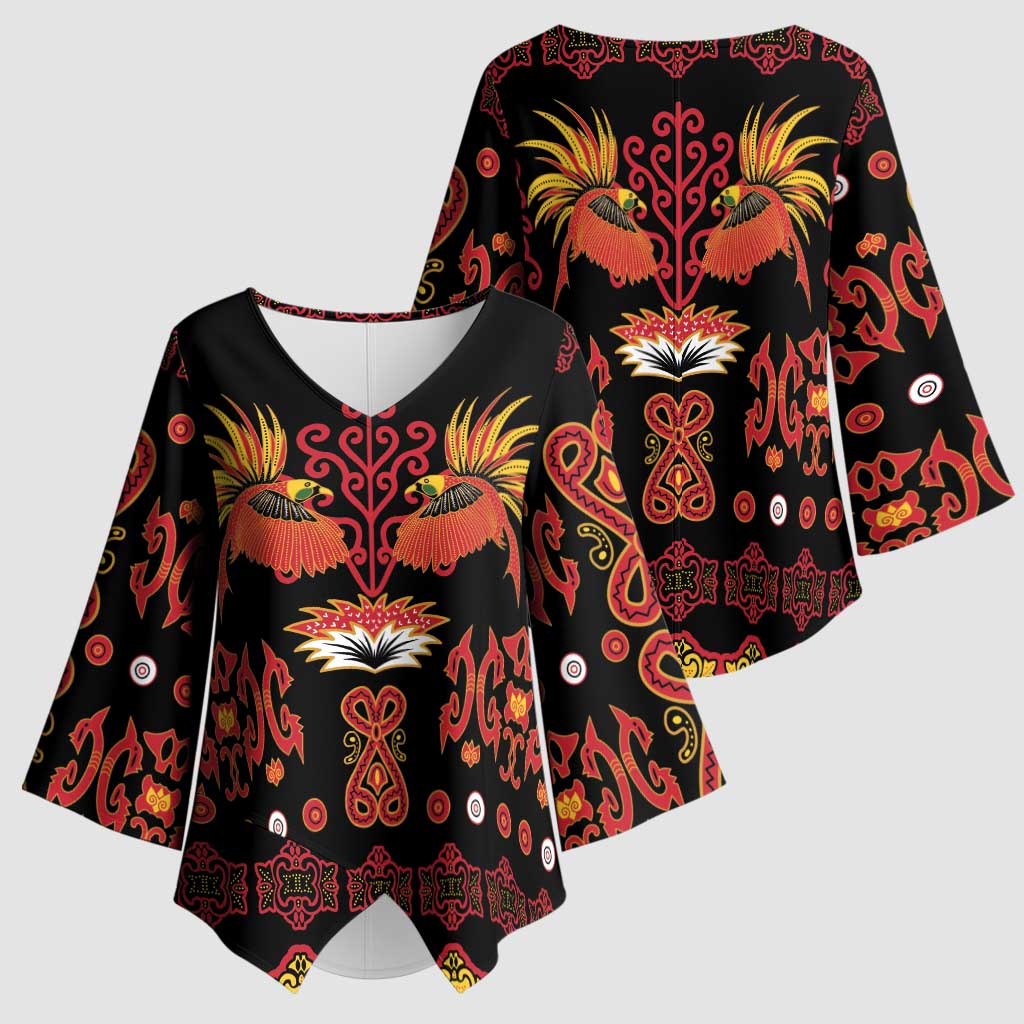 Papua Batik Motif Kimono Sleeve Blouse Papua Spirit Black Version - Polynesian Pride