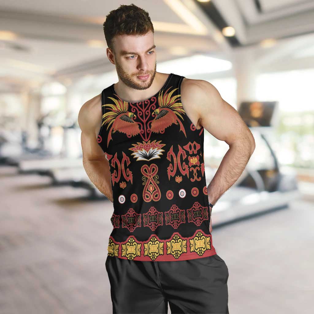 Papua Batik Motif Men Tank Top Papua Spirit Black Version - Polynesian Pride