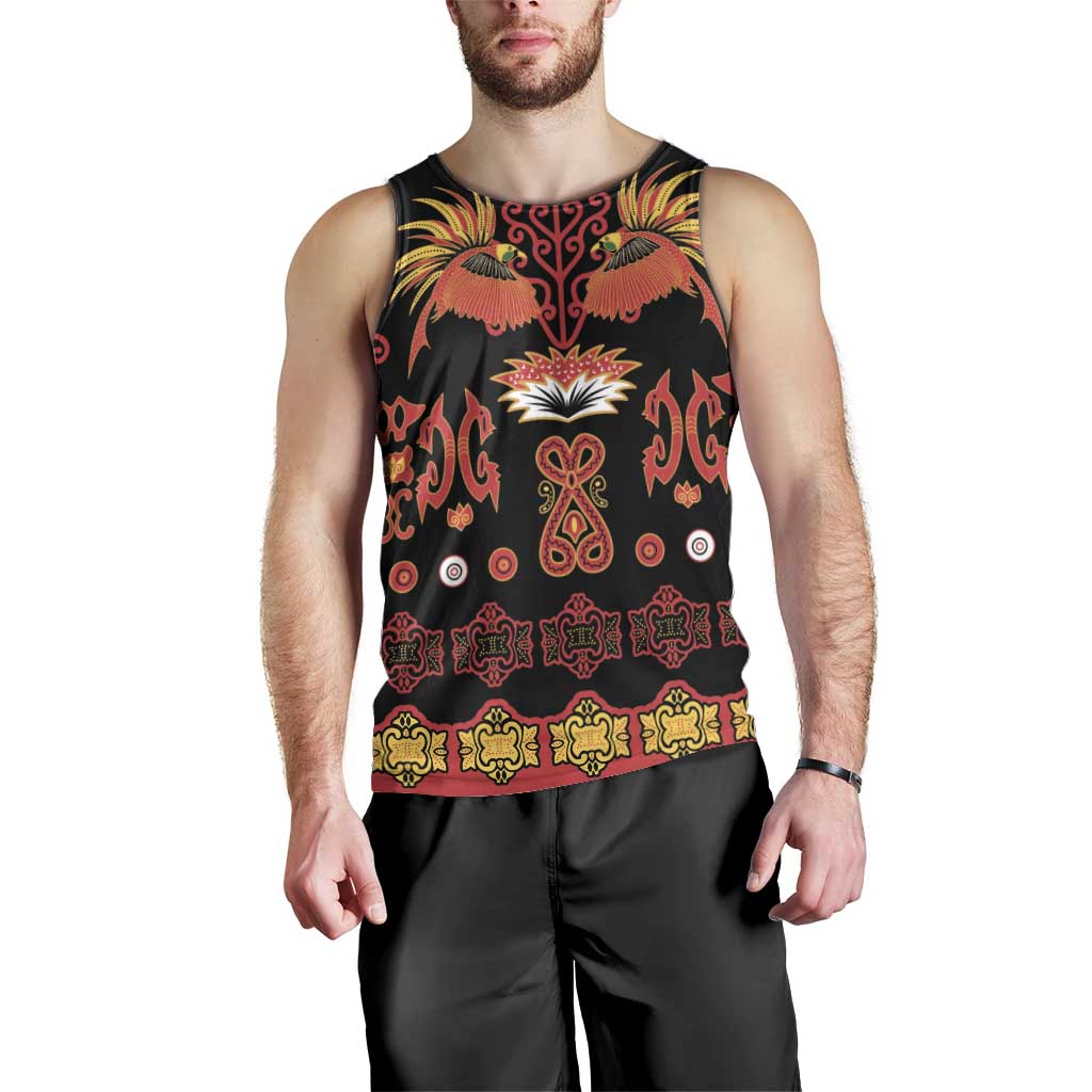 Papua Batik Motif Men Tank Top Papua Spirit Black Version - Polynesian Pride