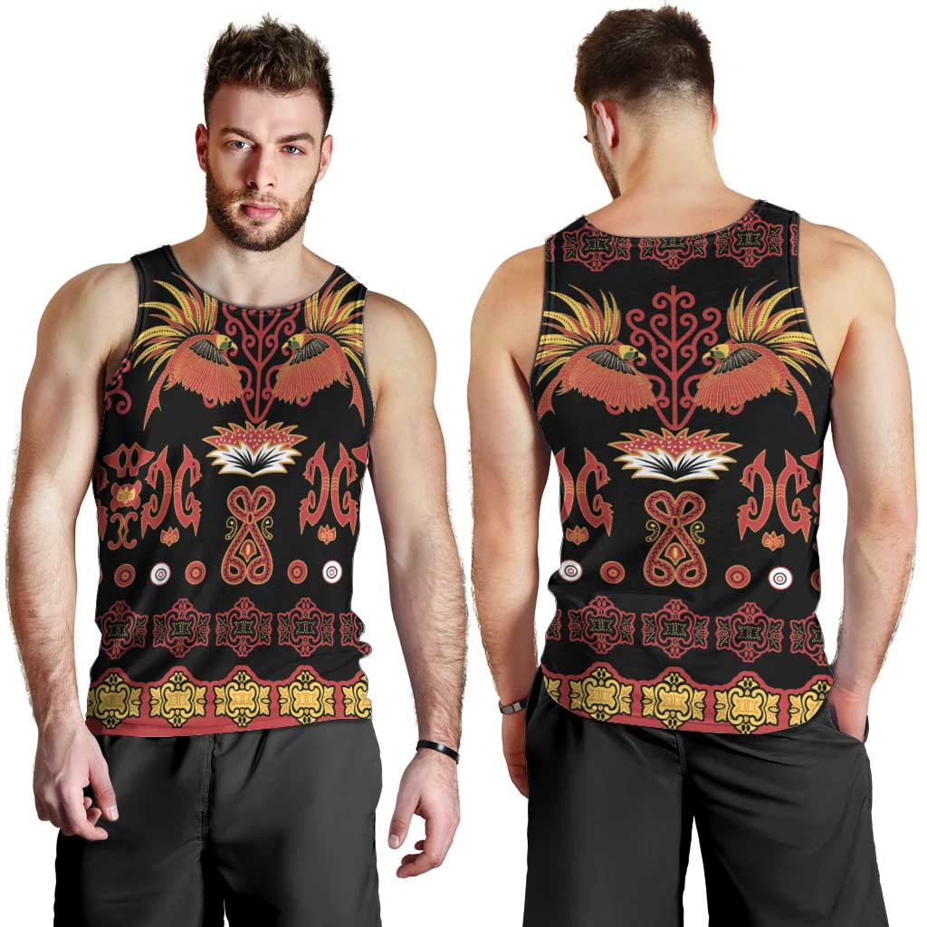 Papua Batik Motif Men Tank Top Papua Spirit Black Version - Polynesian Pride