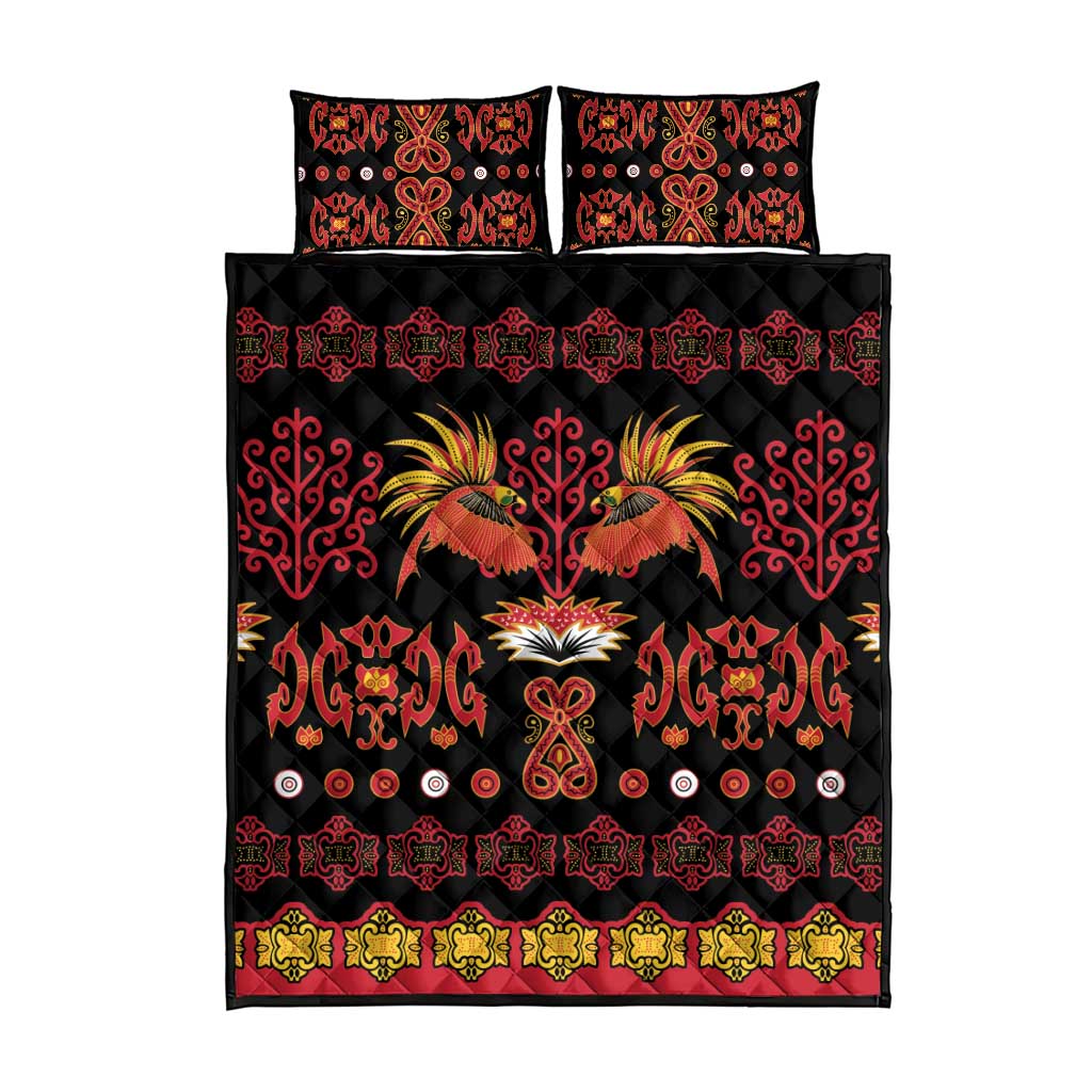 Papua Batik Motif Quilt Bed Set Papua Spirit Black Version - Polynesian Pride