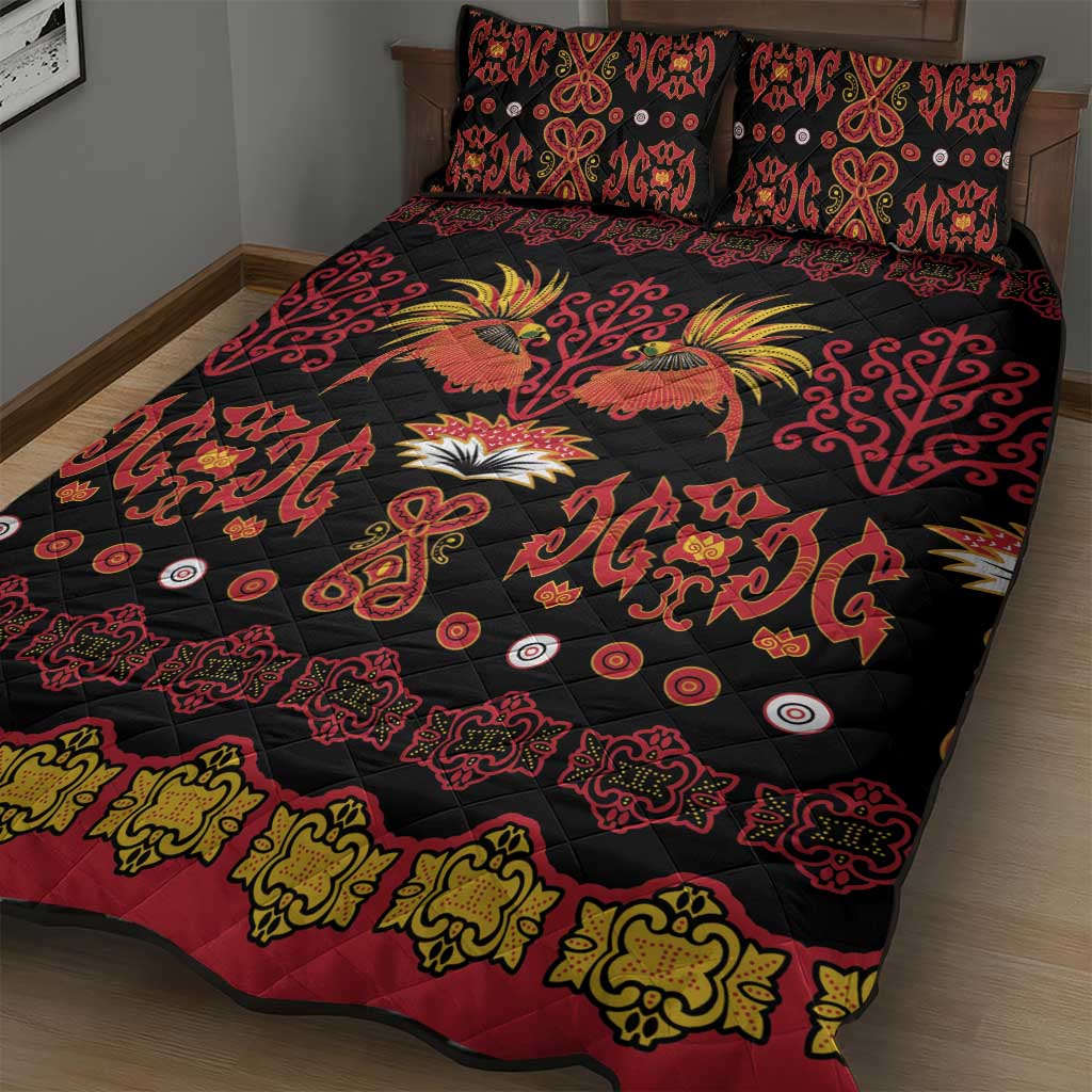 Papua Batik Motif Quilt Bed Set Papua Spirit Black Version - Polynesian Pride