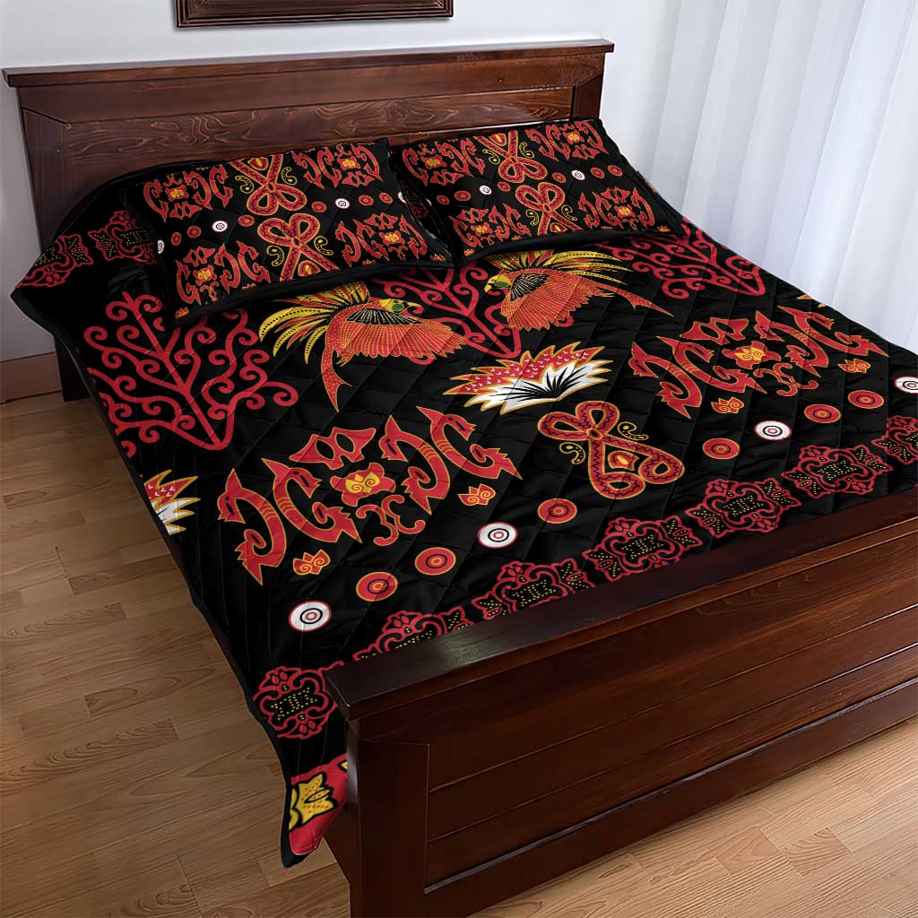 Papua Batik Motif Quilt Bed Set Papua Spirit Black Version - Polynesian Pride