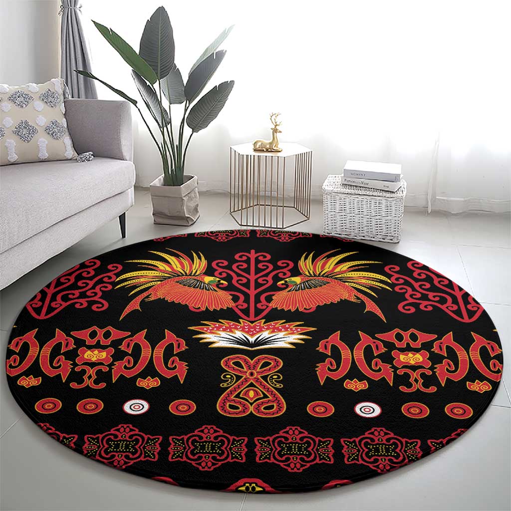 Papua Batik Motif Round Carpet Papua Spirit Black Version - Polynesian Pride