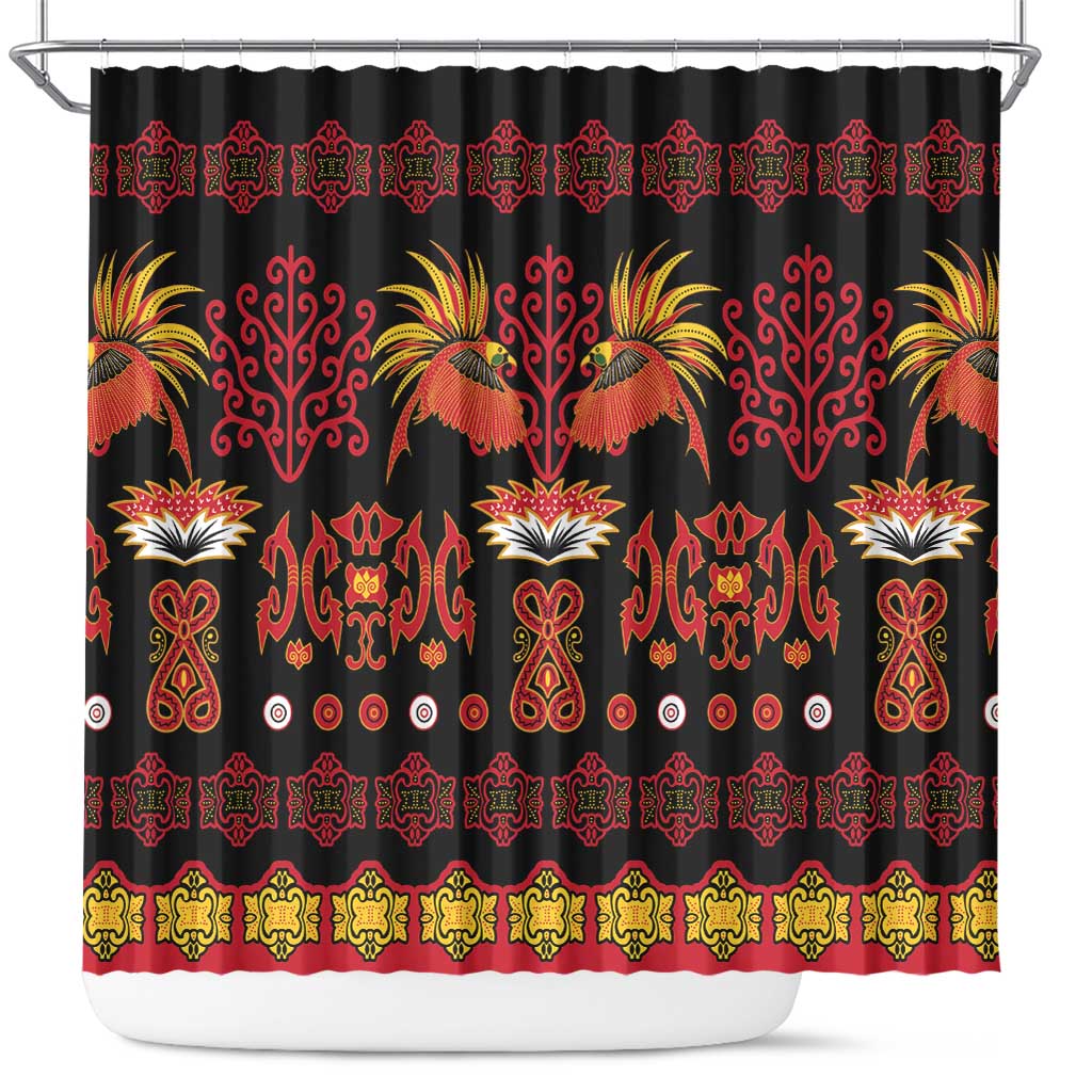 Papua Batik Motif Shower Curtain Papua Spirit Black Version LT05 Black - Polynesian Pride
