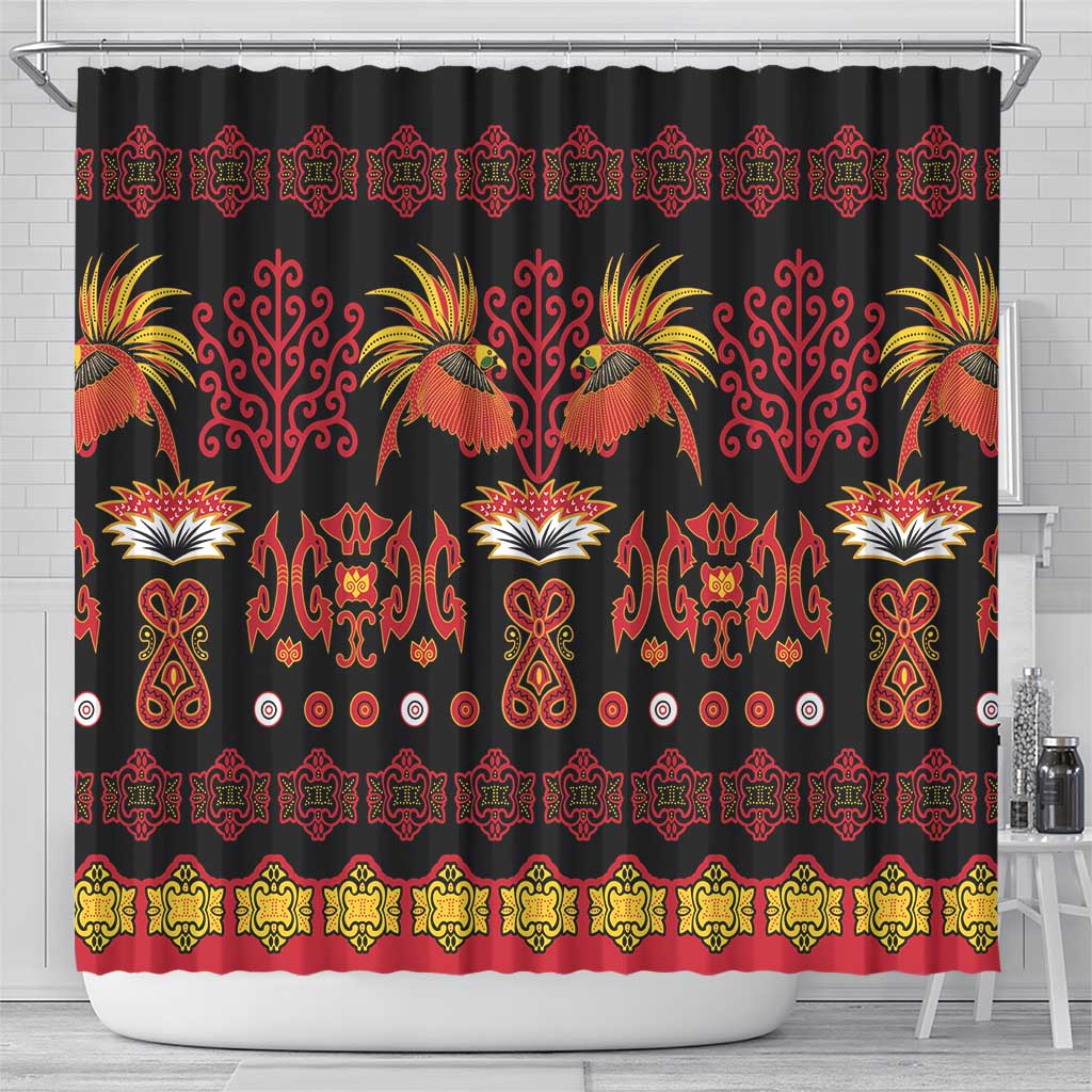 Papua Batik Motif Shower Curtain Papua Spirit Black Version - Polynesian Pride