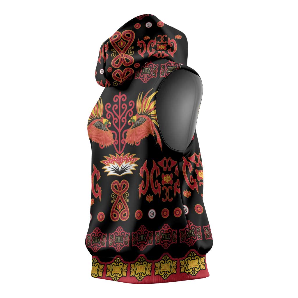 Papua Batik Motif Sleeveless Hoodie Papua Spirit Black Version - Polynesian Pride