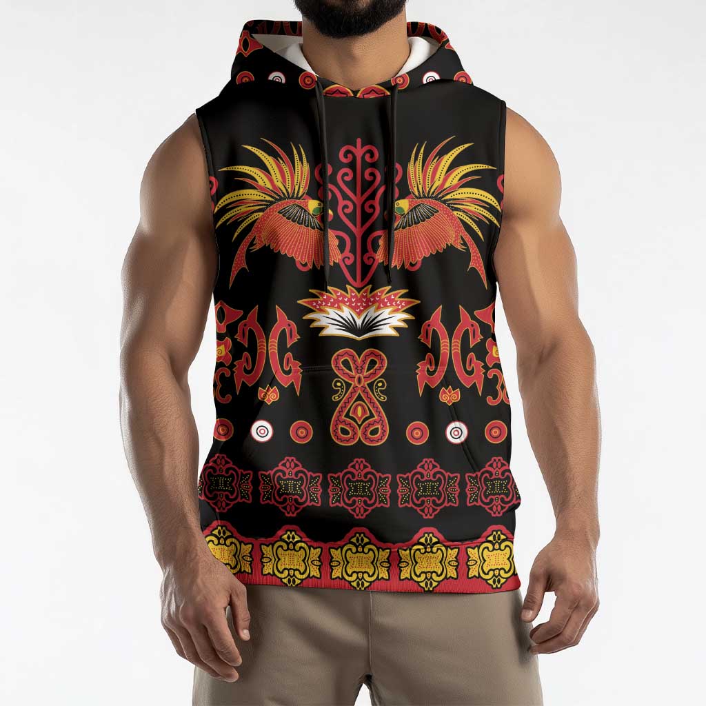 Papua Batik Motif Sleeveless Hoodie Papua Spirit Black Version - Polynesian Pride