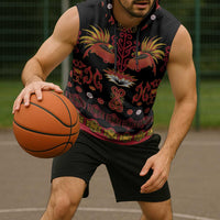 Papua Batik Motif Sleeveless Hoodie Papua Spirit Black Version - Polynesian Pride