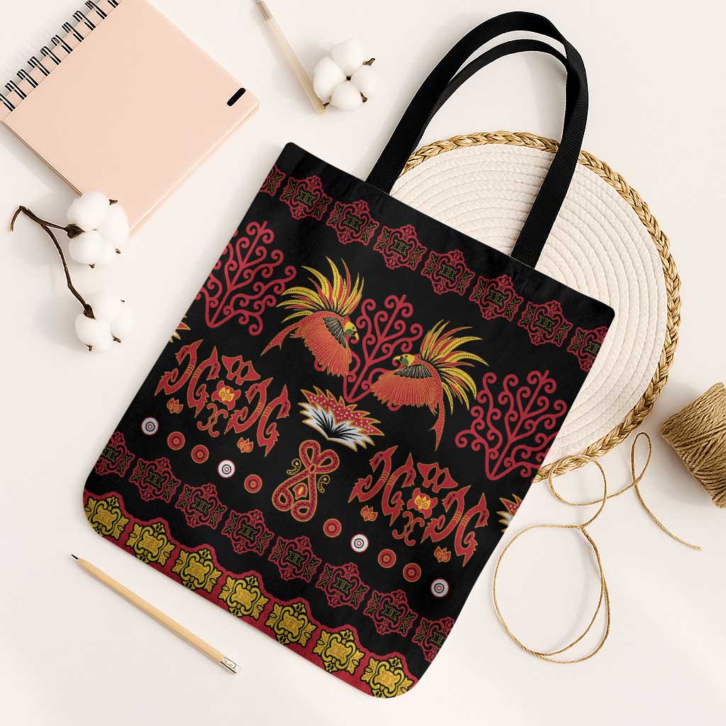 Papua Batik Motif Tote Bag Papua Spirit Black Version LT05 Black Strap One Size Black - Polynesian Pride