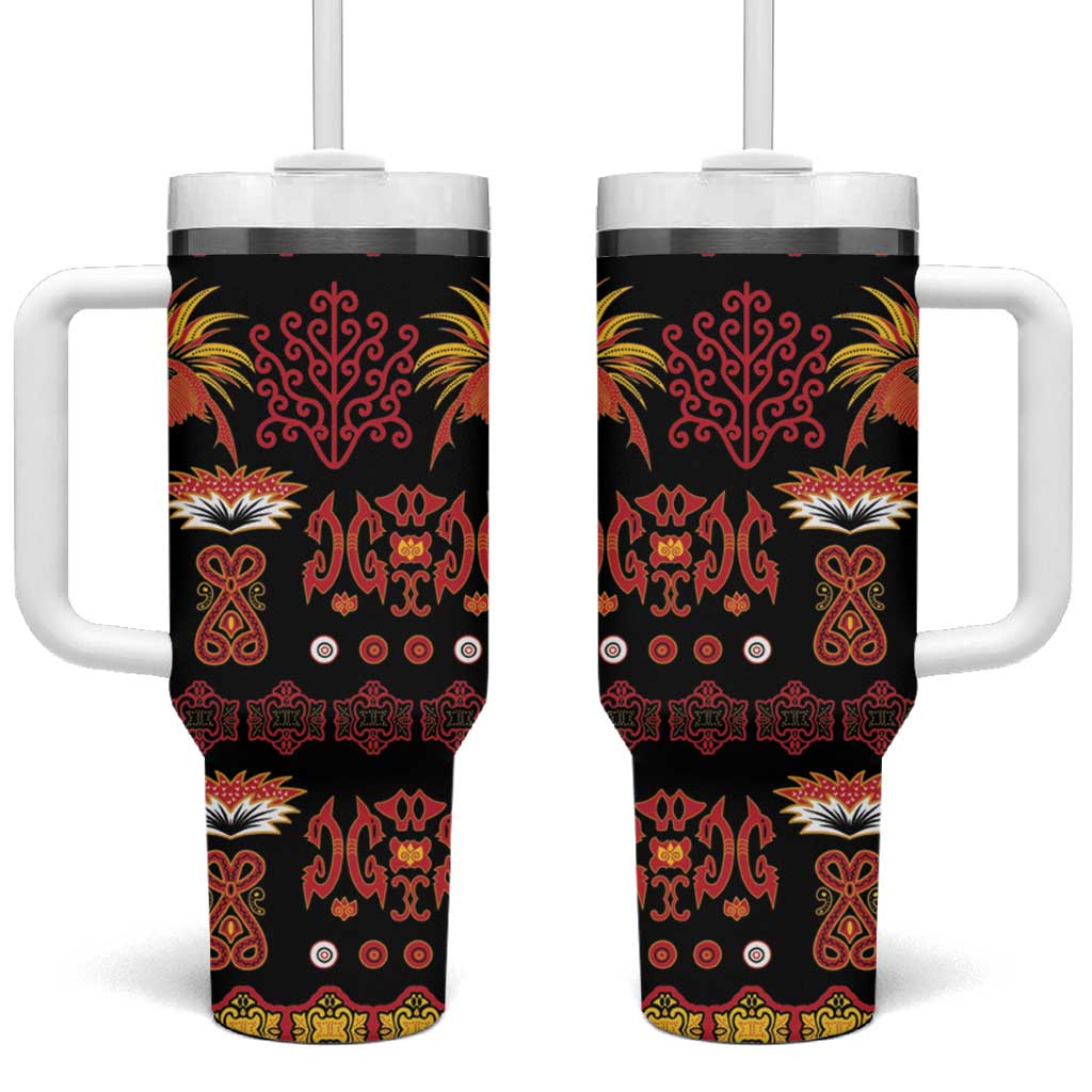 Papua Batik Motif Tumbler With Handle Papua Spirit Black Version - Polynesian Pride