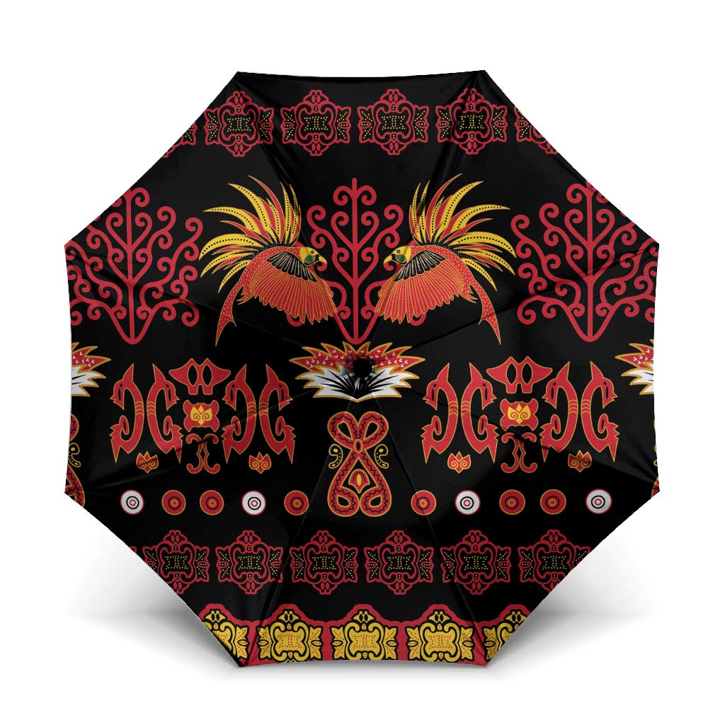Papua Batik Motif Umbrella Papua Spirit Black Version LT05 One Size Folded 11.42 inch Opened Diameter 37.4 inch Black - Polynesian Pride