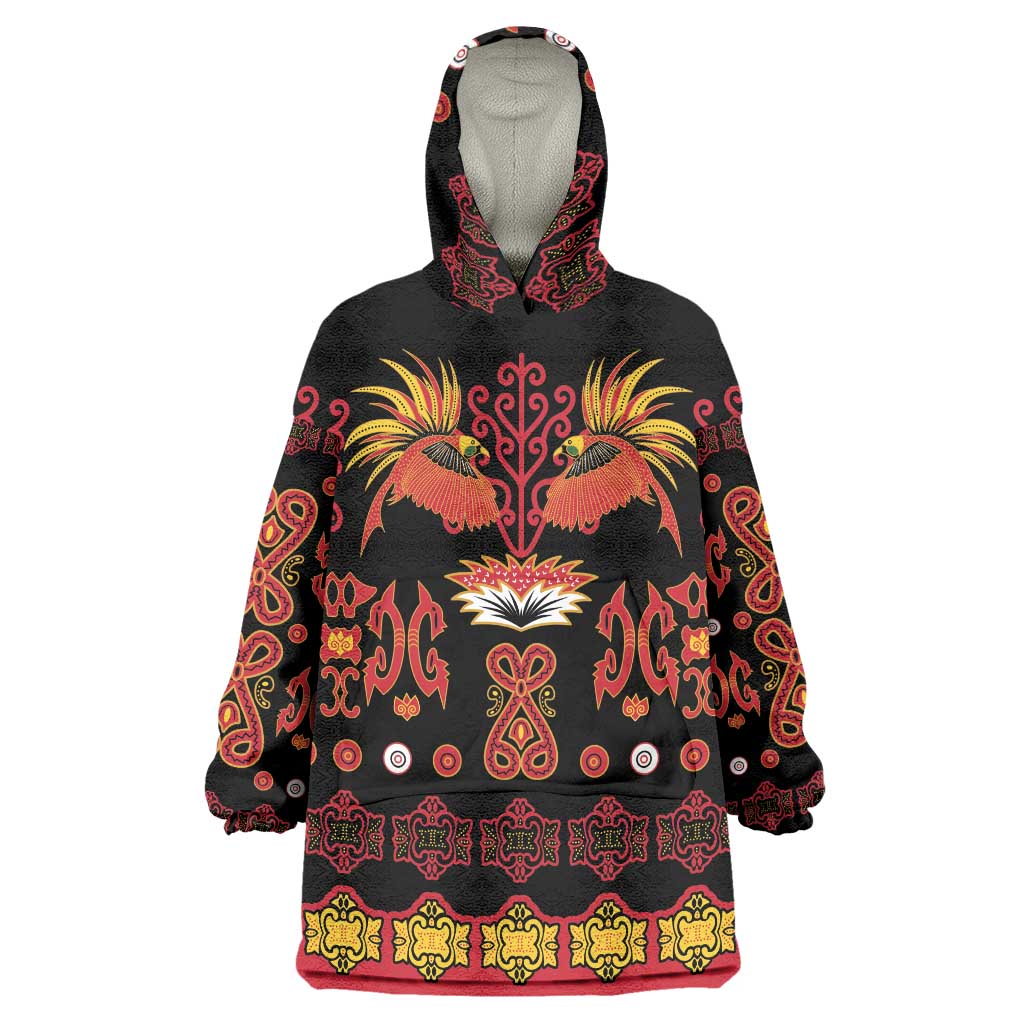 Papua Batik Motif Wearable Blanket Hoodie Papua Spirit Black Version LT05 One Size Black - Polynesian Pride