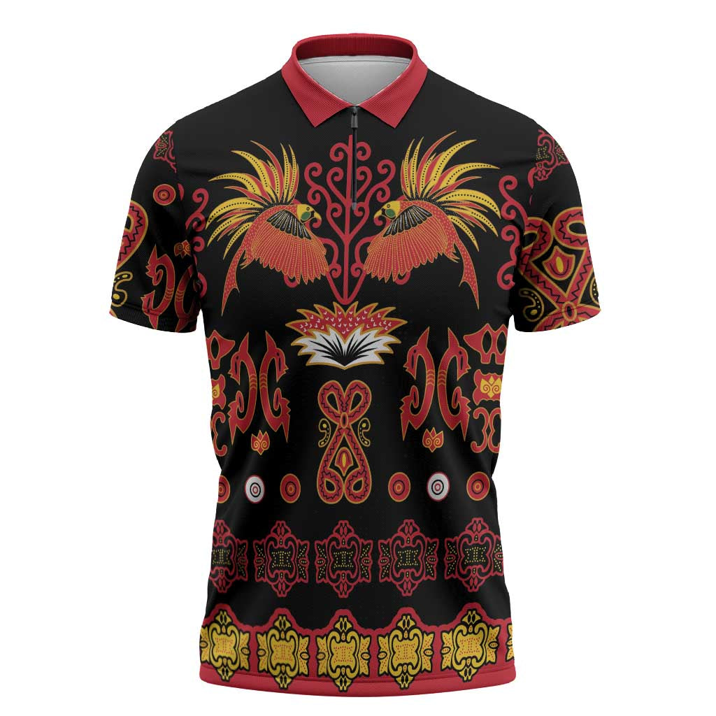 Papua Batik Motif Zipper Polo Shirt Papua Spirit Black Version - Polynesian Pride