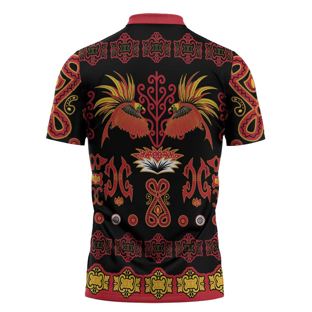 Papua Batik Motif Zipper Polo Shirt Papua Spirit Black Version - Polynesian Pride
