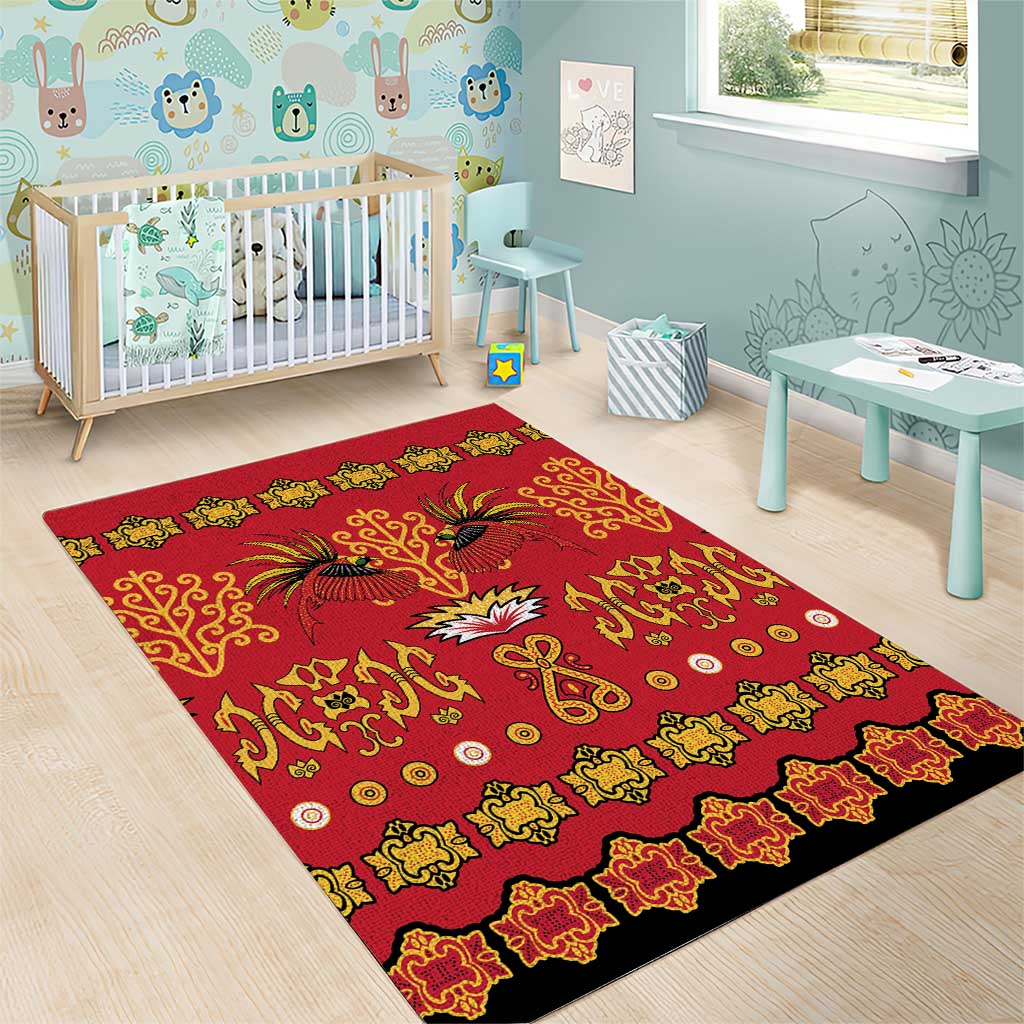 Papua Batik Motif Area Rug Papua Spirit Red Version - Polynesian Pride