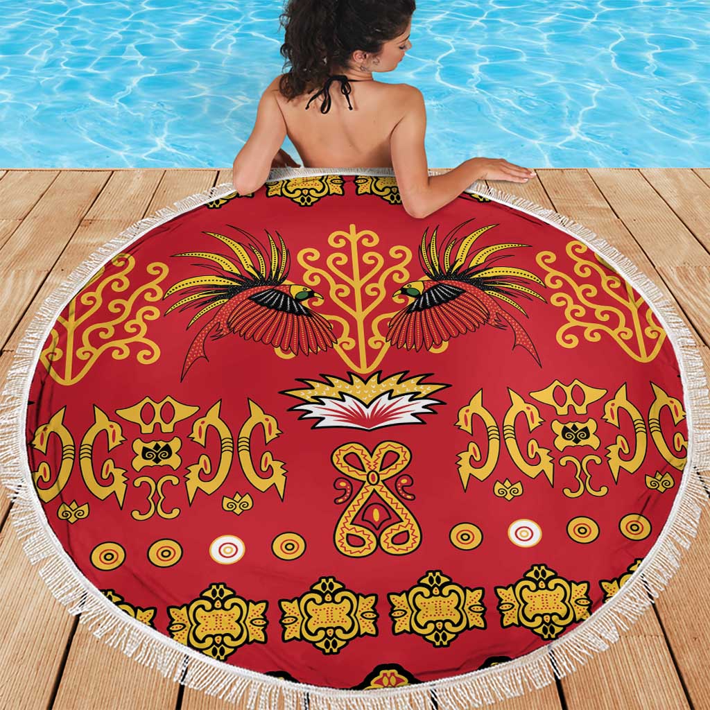Papua Batik Motif Beach Blanket Papua Spirit Red Version - Polynesian Pride