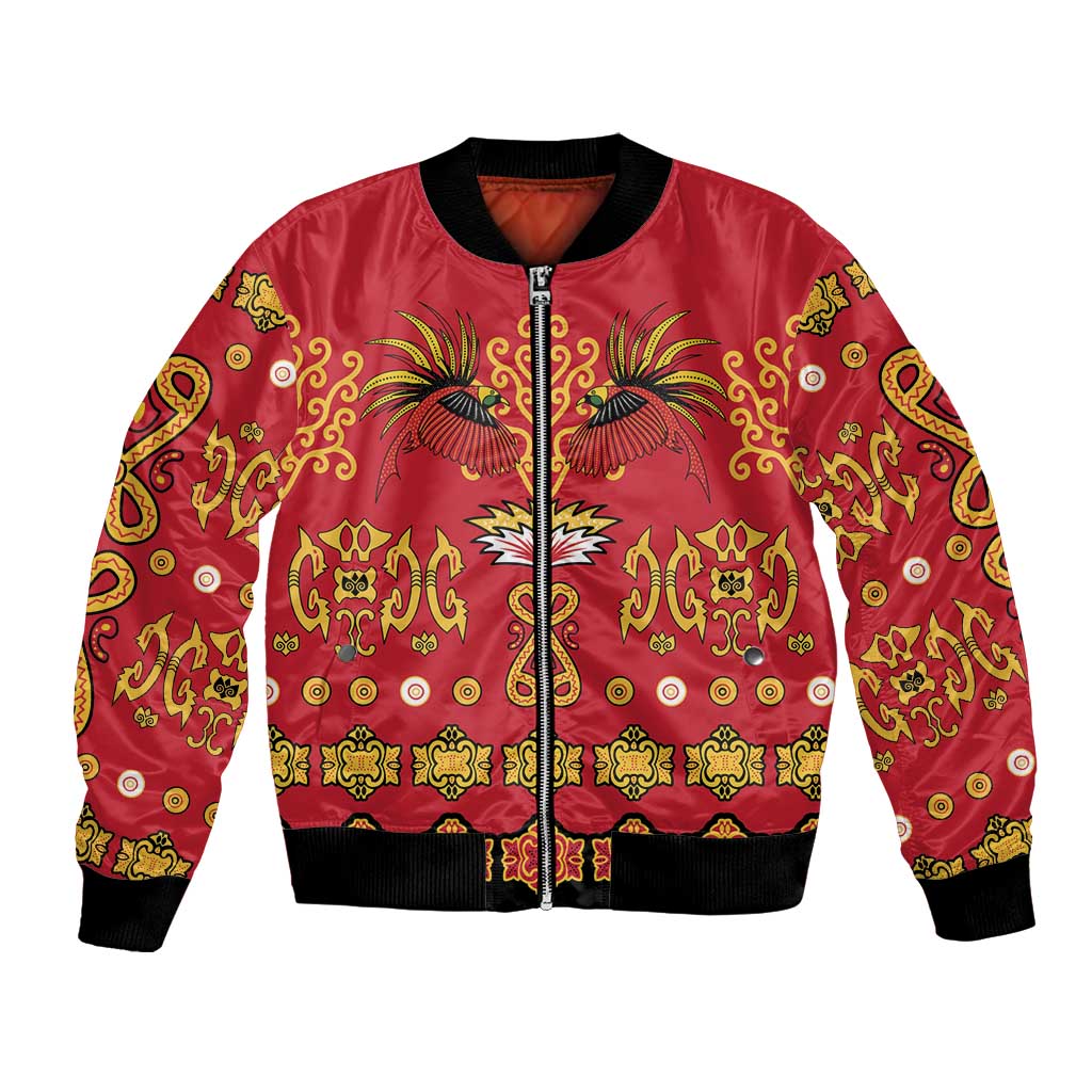 Papua Batik Motif Bomber Jacket Papua Spirit Red Version LT05 Unisex Red - Polynesian Pride