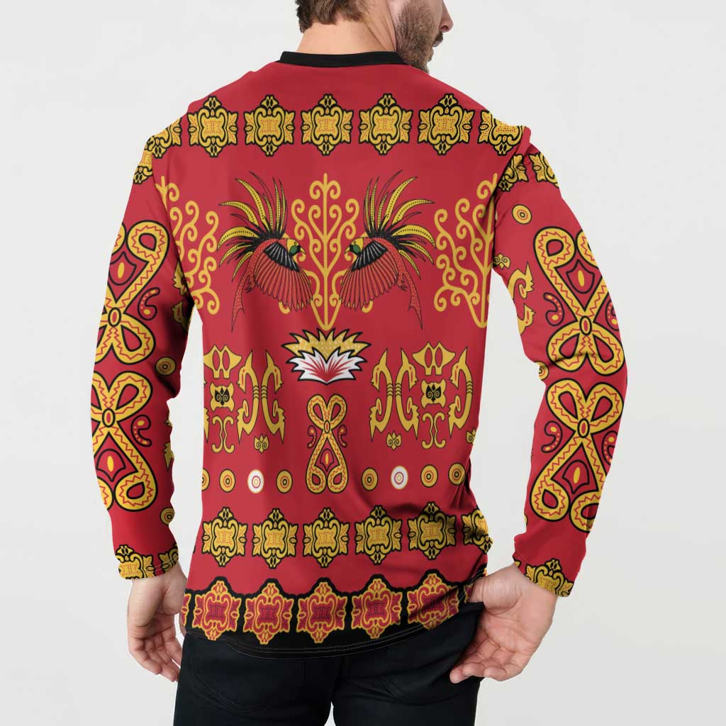 Papua Batik Motif Button Sweatshirt Papua Spirit Red Version LT05 - Polynesian Pride