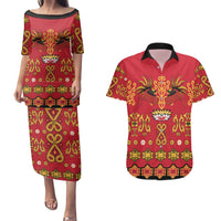 Papua Batik Motif Couples Matching Puletasi and Hawaiian Shirt Papua Spirit Red Version - Polynesian Pride