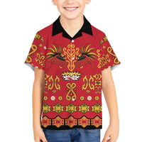Papua Batik Motif Family Matching Long Sleeve Bodycon Dress and Hawaiian Shirt Papua Spirit Red Version - Polynesian Pride