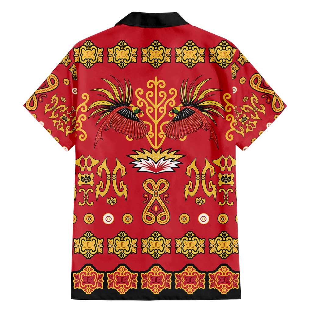 Papua Batik Motif Family Matching Off Shoulder Maxi Dress and Hawaiian Shirt Papua Spirit Red Version - Polynesian Pride