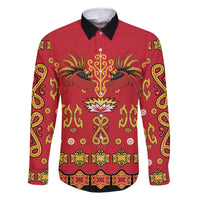 Papua Batik Motif Family Matching Off Shoulder Maxi Dress and Hawaiian Shirt Papua Spirit Red Version - Polynesian Pride