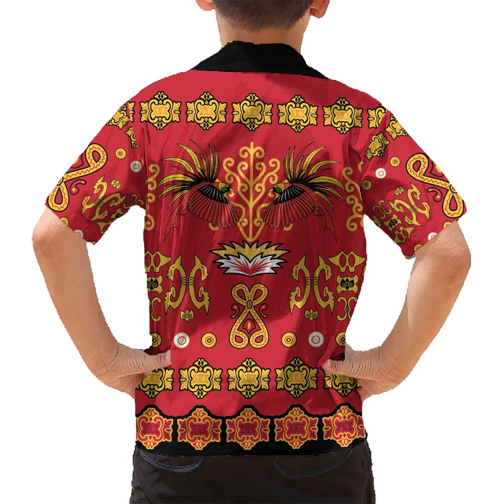 Papua Batik Motif Family Matching Off Shoulder Short Dress and Hawaiian Shirt Papua Spirit Red Version - Polynesian Pride