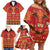Papua Batik Motif Family Matching Off Shoulder Short Dress and Hawaiian Shirt Papua Spirit Red Version - Polynesian Pride