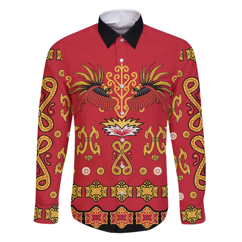 Papua Batik Motif Family Matching Off Shoulder Short Dress and Hawaiian Shirt Papua Spirit Red Version - Polynesian Pride