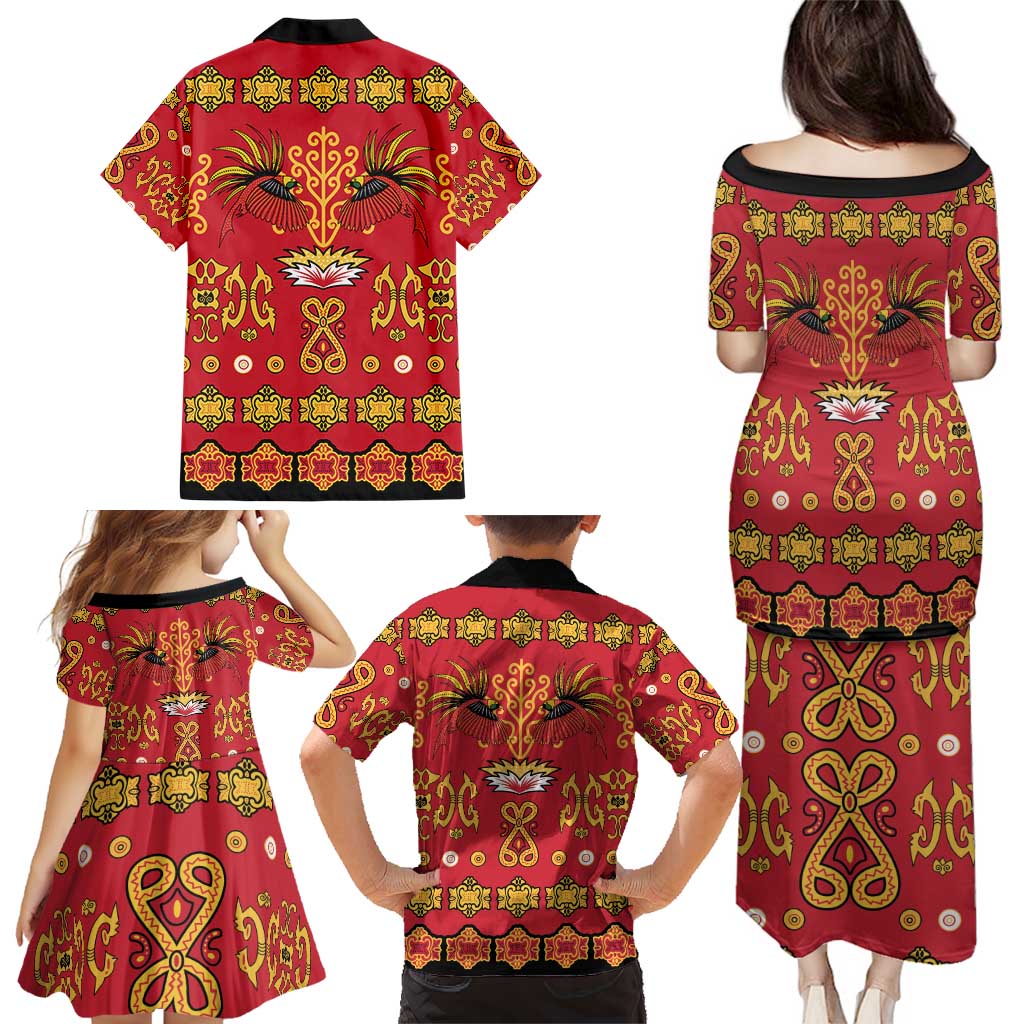 Papua Batik Motif Family Matching Puletasi and Hawaiian Shirt Papua Spirit Red Version - Polynesian Pride