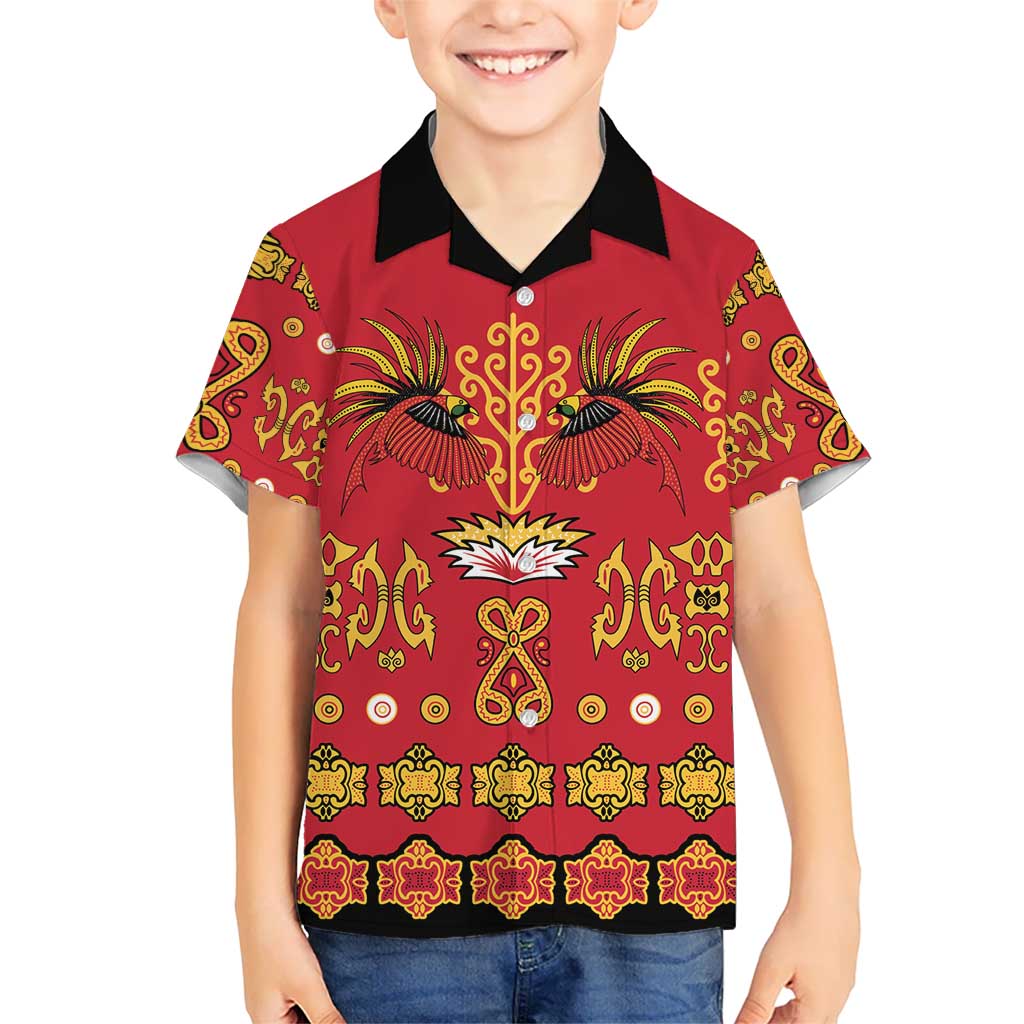 Papua Batik Motif Kid Hawaiian Shirt Papua Spirit Red Version - Polynesian Pride