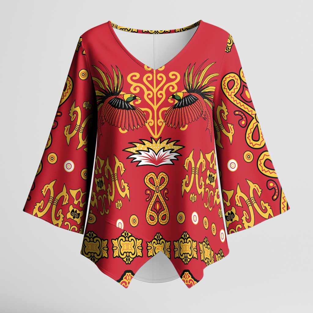 Papua Batik Motif Kimono Sleeve Blouse Papua Spirit Red Version - Polynesian Pride