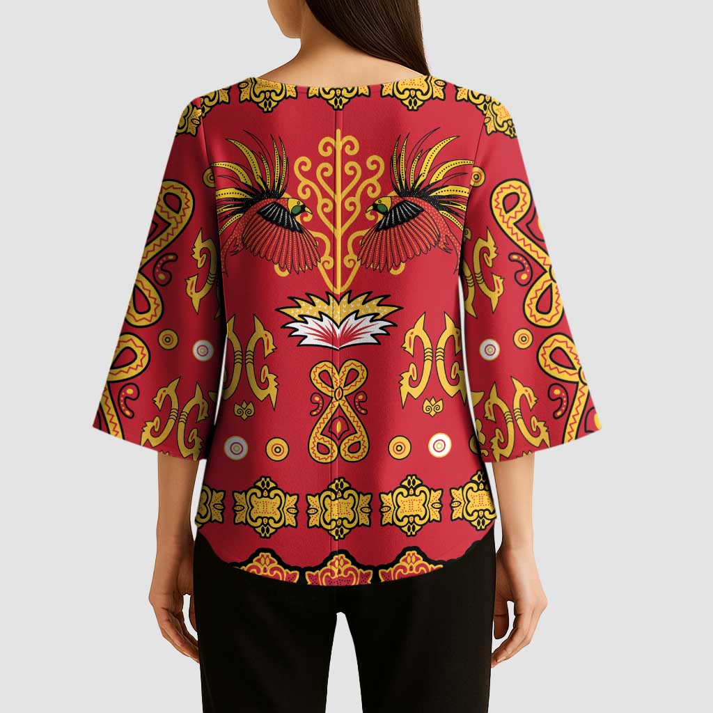 Papua Batik Motif Kimono Sleeve Blouse Papua Spirit Red Version - Polynesian Pride