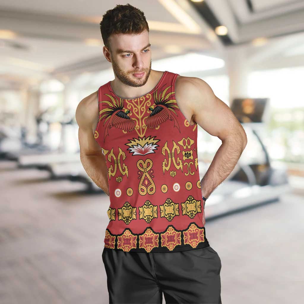 Papua Batik Motif Men Tank Top Papua Spirit Red Version - Polynesian Pride