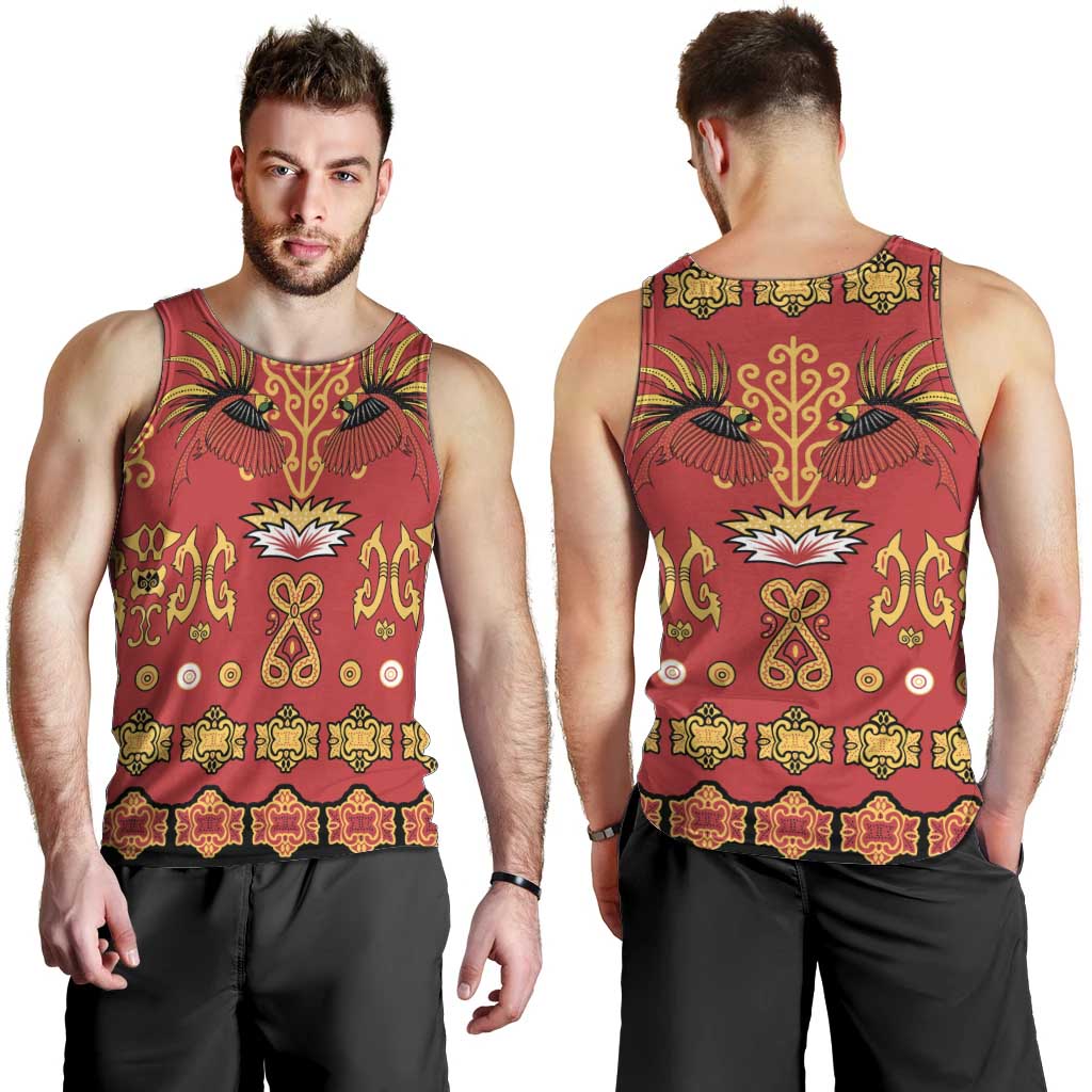 Papua Batik Motif Men Tank Top Papua Spirit Red Version - Polynesian Pride