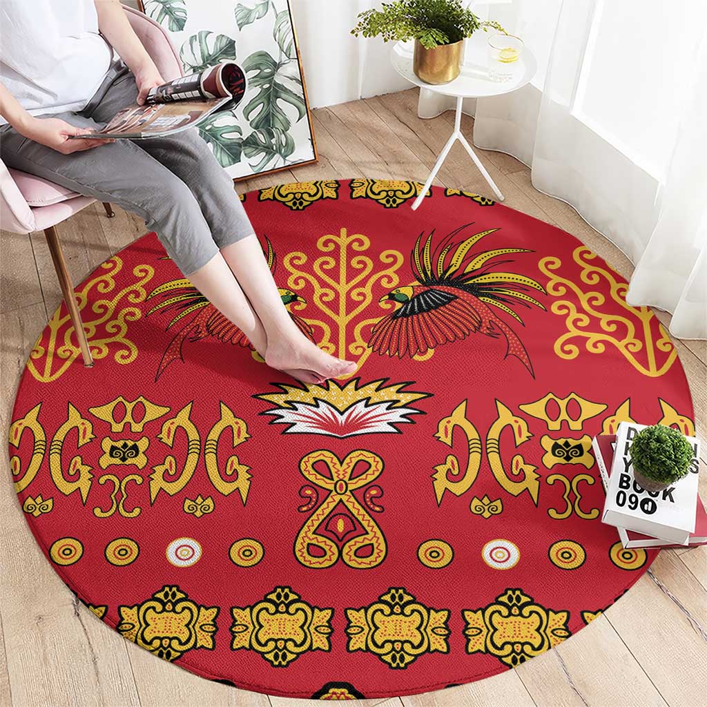 Papua Batik Motif Round Carpet Papua Spirit Red Version - Polynesian Pride