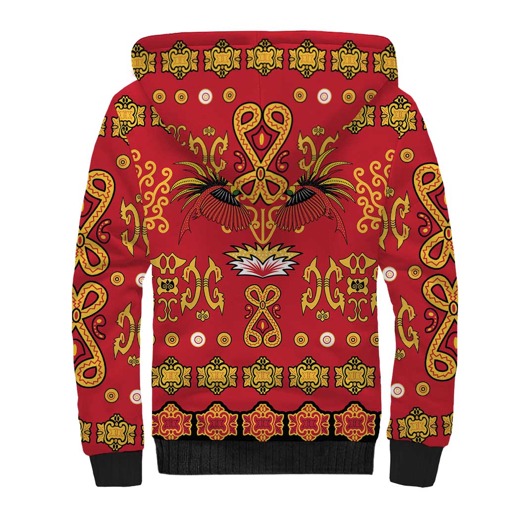 Papua Batik Motif Sherpa Hoodie Papua Spirit Red Version - Polynesian Pride