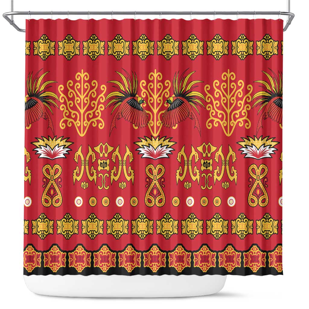 Papua Batik Motif Shower Curtain Papua Spirit Red Version - Polynesian Pride