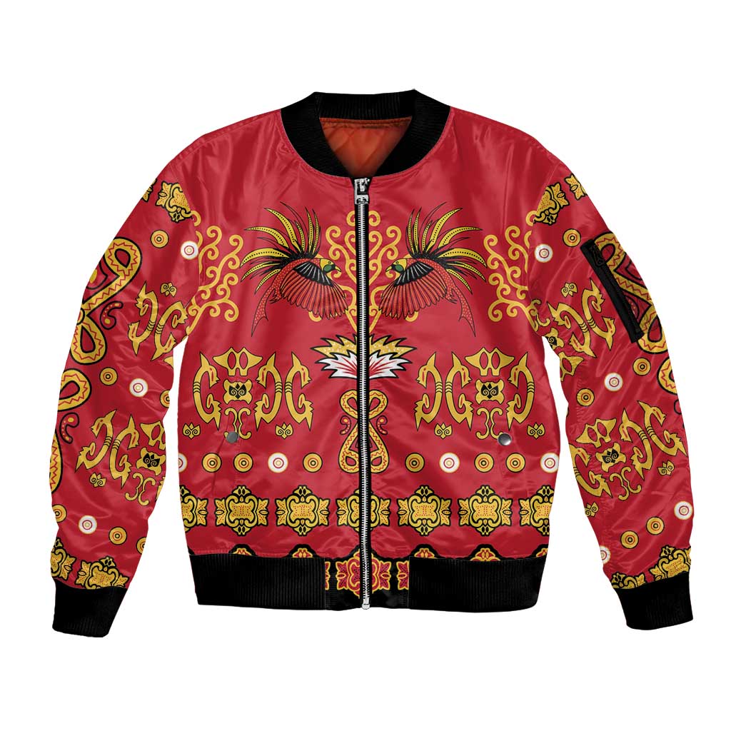 Papua Batik Motif Sleeve Zip Bomber Jacket Papua Spirit Red Version LT05 Unisex Red - Polynesian Pride