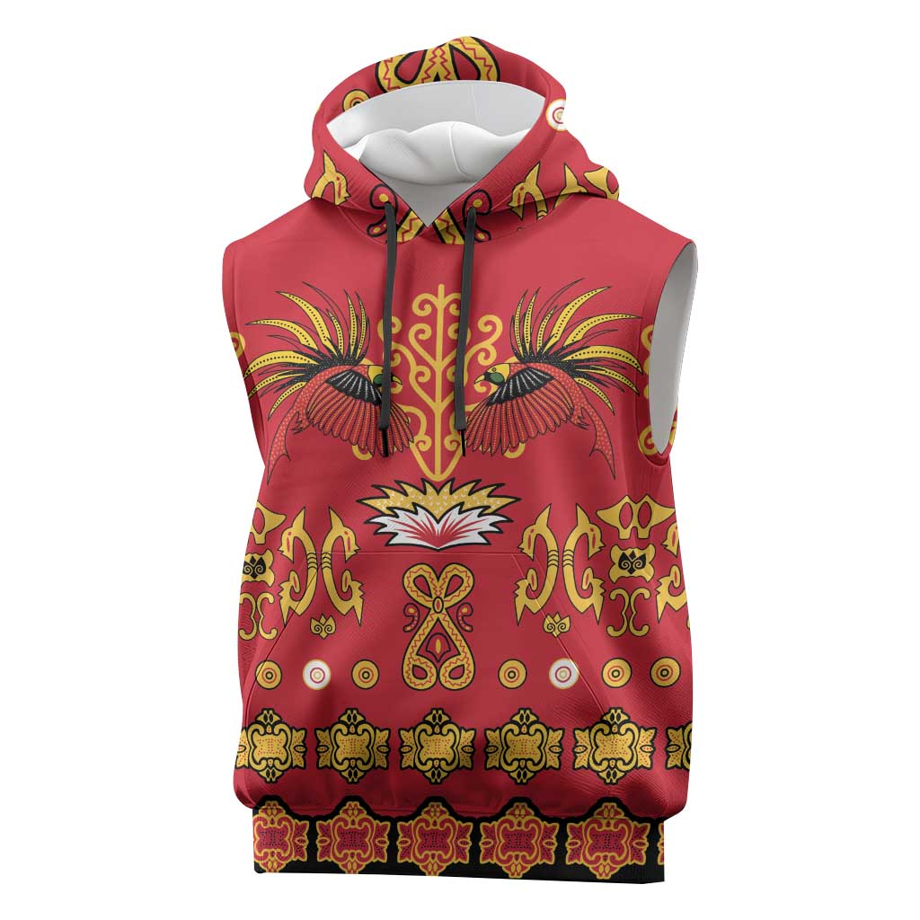 Papua Batik Motif Sleeveless Hoodie Papua Spirit Red Version - Polynesian Pride