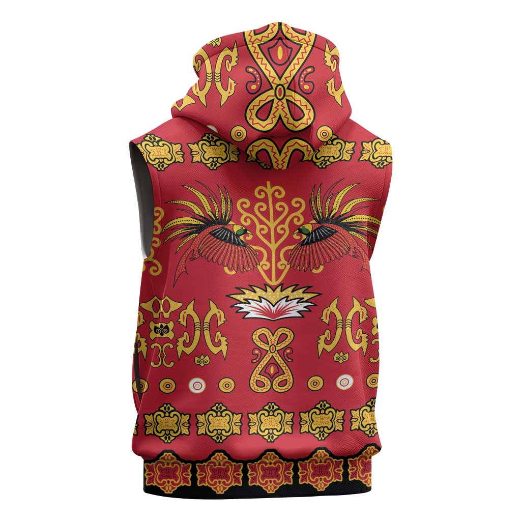 Papua Batik Motif Sleeveless Hoodie Papua Spirit Red Version - Polynesian Pride