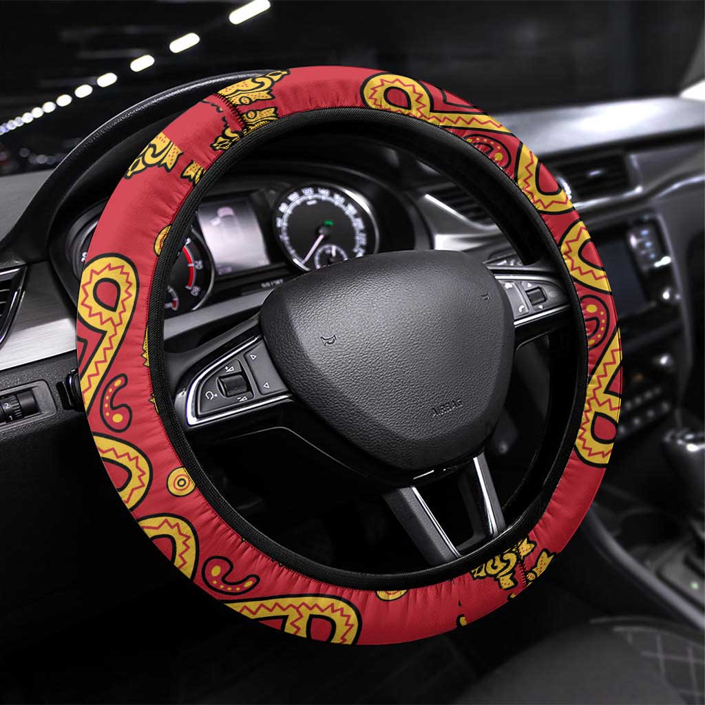 Papua Batik Motif Steering Wheel Cover Papua Spirit Red Version - Polynesian Pride