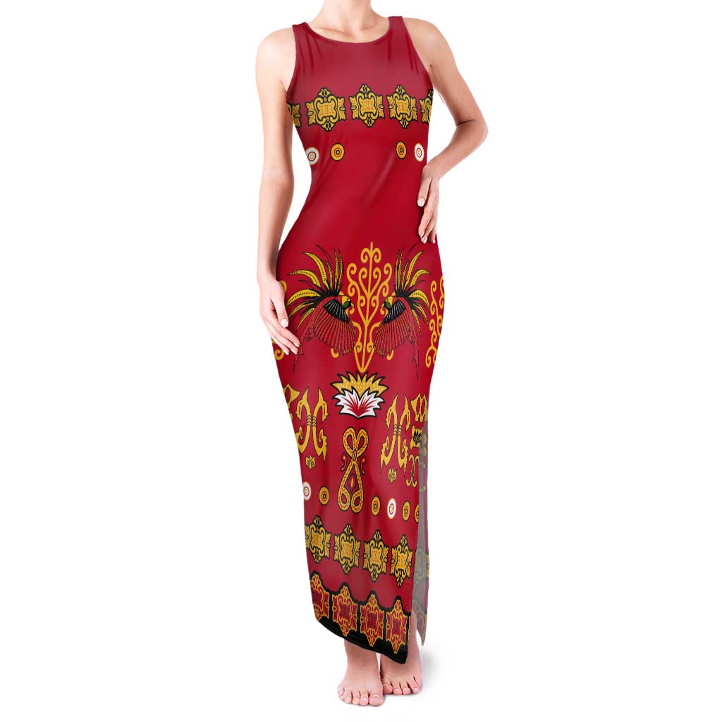 Papua Batik Motif Tank Maxi Dress Papua Spirit Red Version - Polynesian Pride
