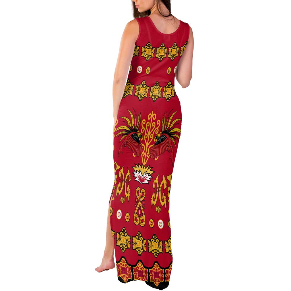Papua Batik Motif Tank Maxi Dress Papua Spirit Red Version - Polynesian Pride