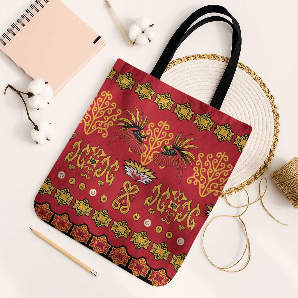 Papua Batik Motif Tote Bag Papua Spirit Red Version LT05 Black Strap One Size Red - Polynesian Pride
