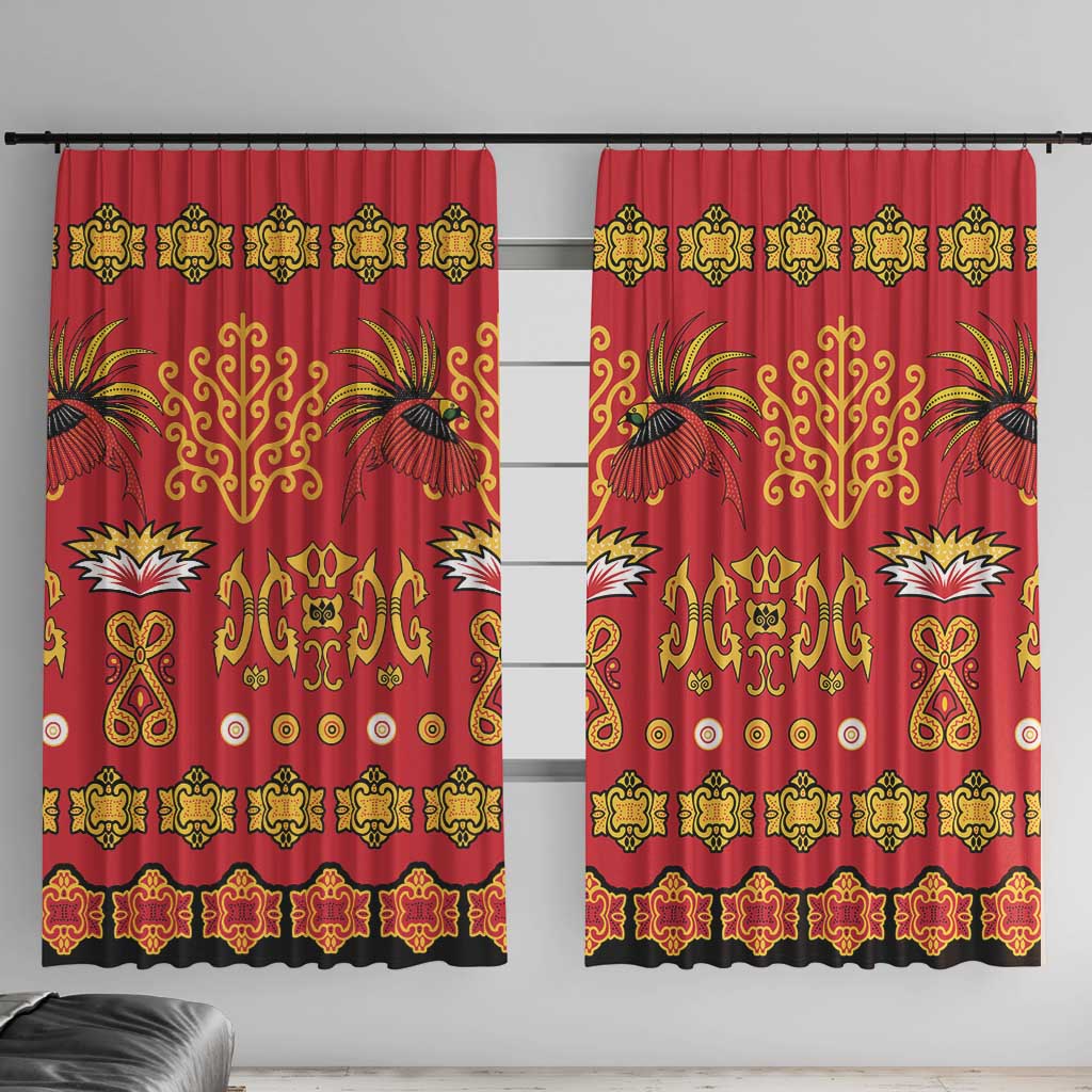 Papua Batik Motif Window Curtain Papua Spirit Red Version LT05 With Hooks Red - Polynesian Pride