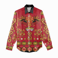 Papua Batik Motif Women Casual Shirt Papua Spirit Red Version - Polynesian Pride