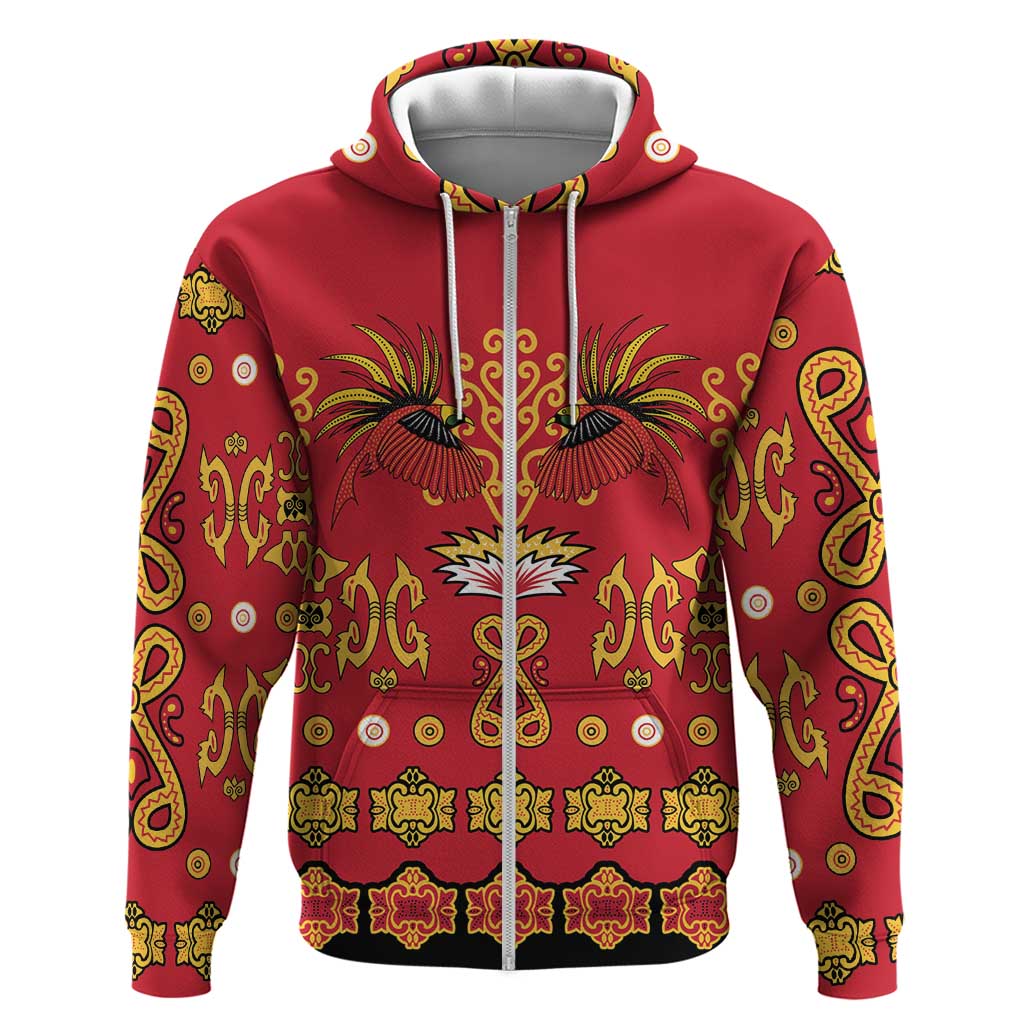 Papua Batik Motif Zip Hoodie Papua Spirit Red Version LT05 Zip Hoodie Red - Polynesian Pride