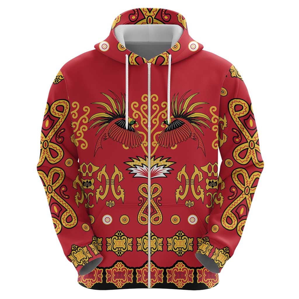 Papua Batik Motif Zip Hoodie Papua Spirit Red Version - Polynesian Pride